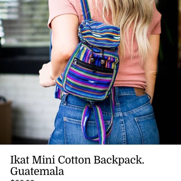 NWT Pura Vida Worldly Art Ikat Mini Cotton Backpack Guatemala - Picture 7 of 7